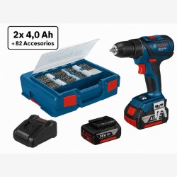 bosch gsb 18v-55 con 2 baterias de 4.0 Ah y Set de 82 piezas